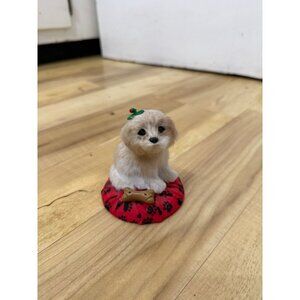 Cherished Teddies Puppy Figurine on Paw Print Pillow